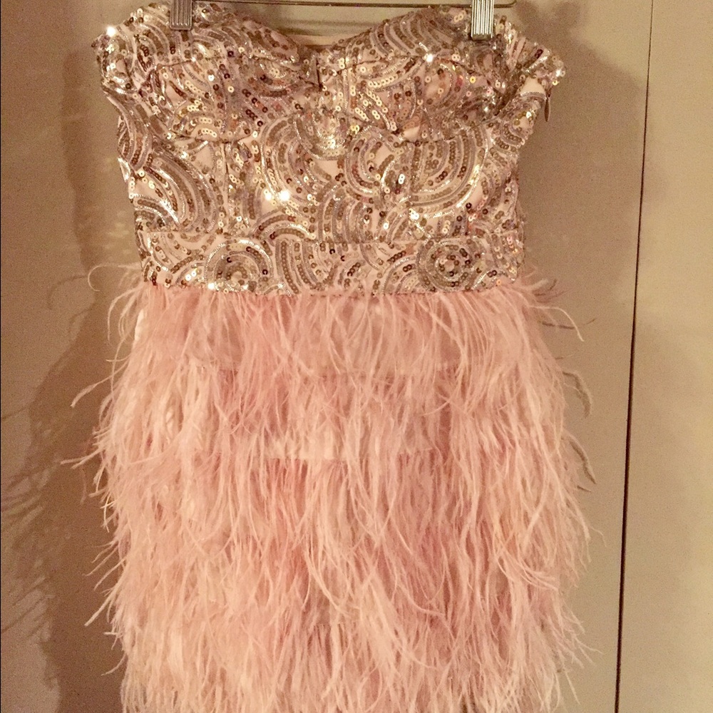 Bebe highly coveted sequin &feather cocktail dress