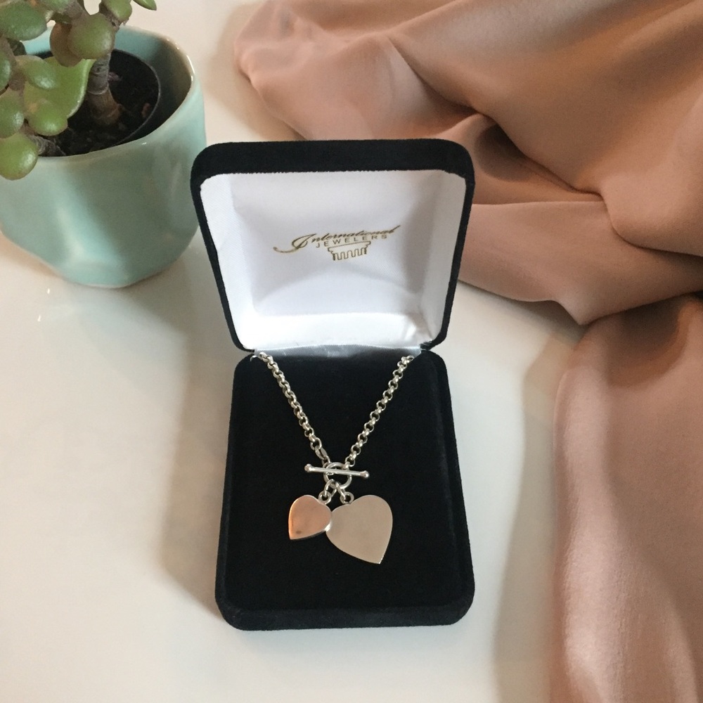 925 Sterling Silver Double Heart Pendant Necklace - Picture 2 of 7