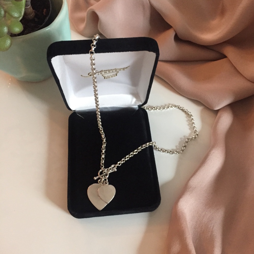 925 Sterling Silver Double Heart Pendant Necklace