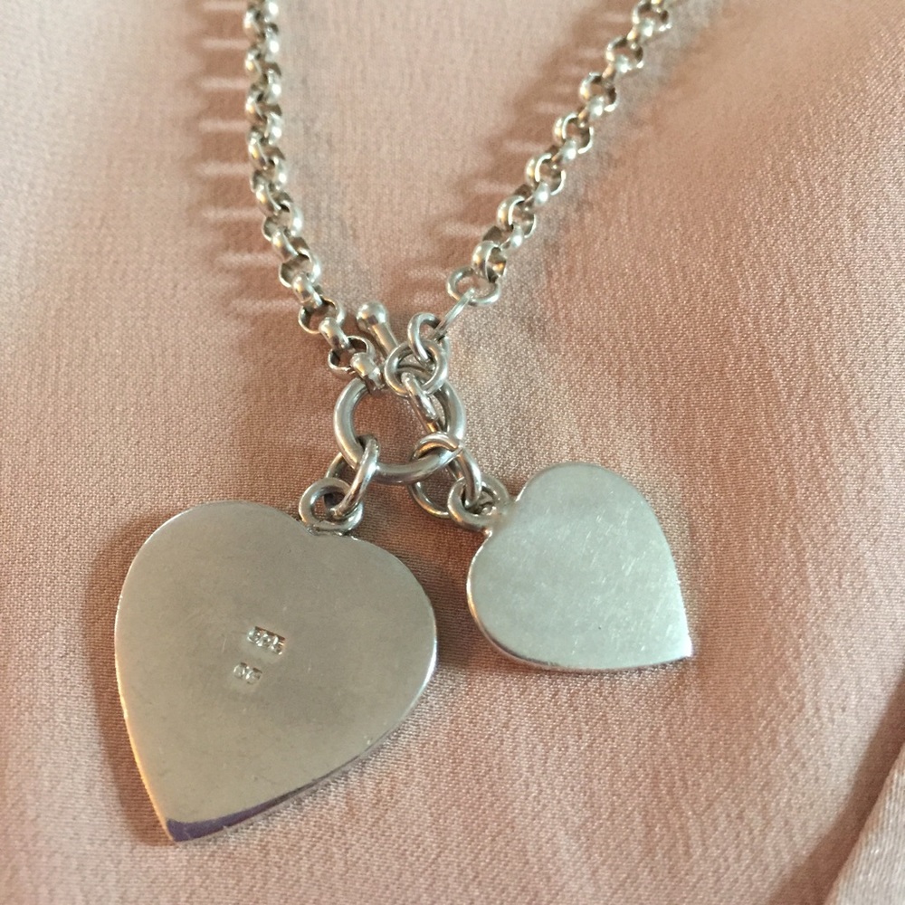 925 Sterling Silver Double Heart Pendant Necklace - Picture 4 of 7
