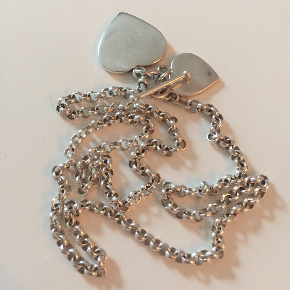 925 Sterling Silver Double Heart Pendant Necklace - Picture 6 of 7