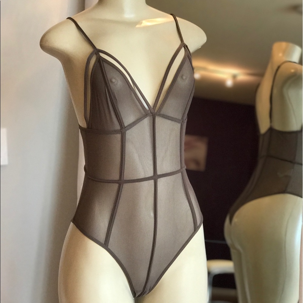Strappy Mesh Bodysuit (Cappucino)