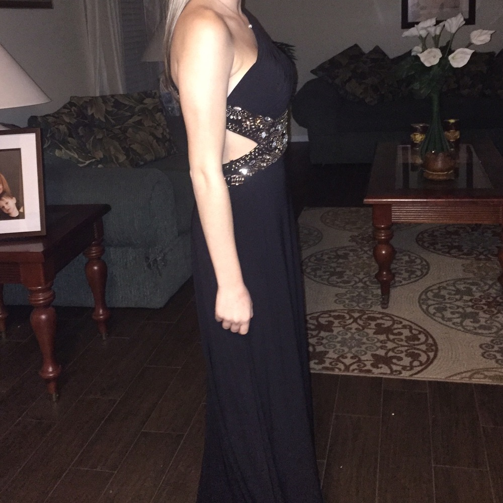 Black and gold beaded prom dress!! (Backless)