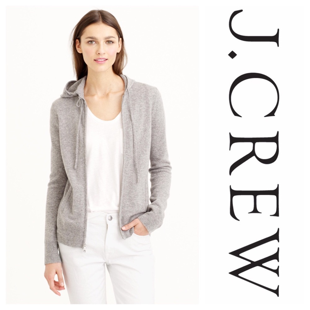 J CREW Gray zip up Cashmere Hoodie Sweater smalls