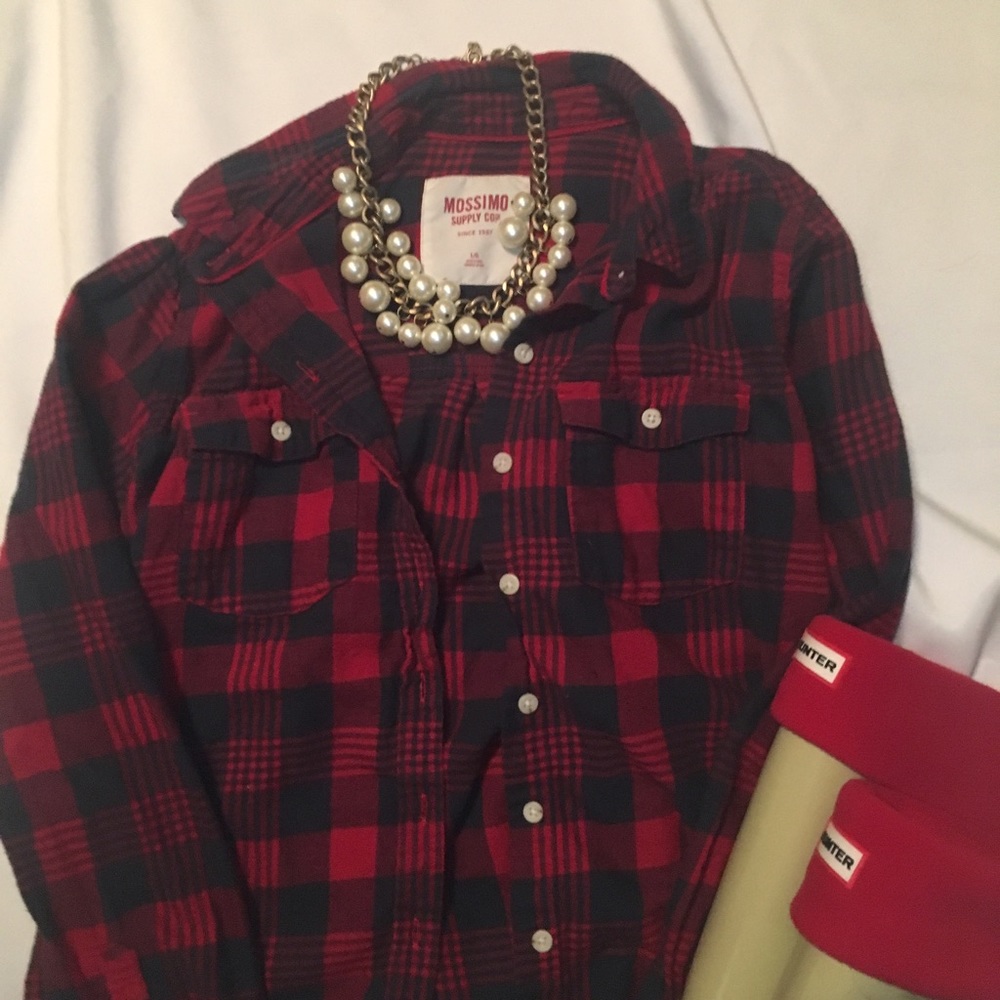 Red & Navy Blue Plaid Flannel