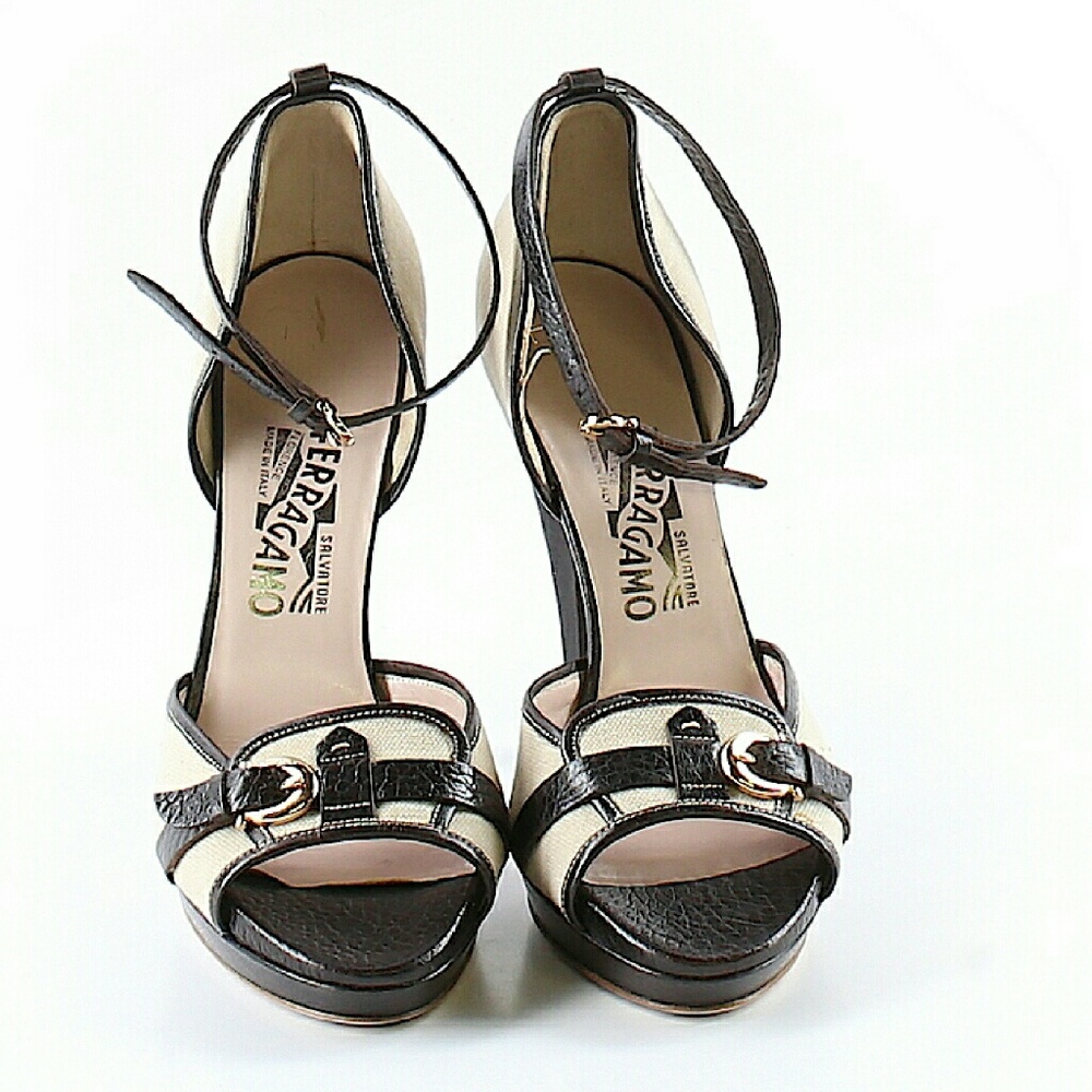 Salvatore Ferragamo Black & Cream Heels Size 8.5B