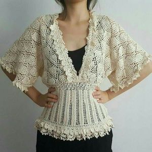 Oscar de la Renta Knit Crochet Blouse