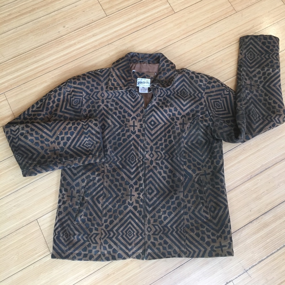 Tribal print LEATHER bomber jacket