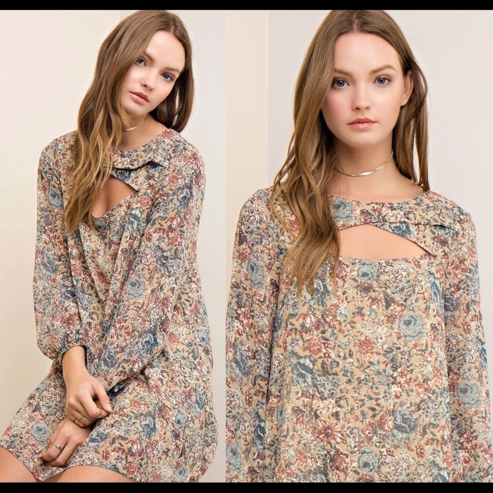 🏆HOST PICK🏆🐌Floral Taupe Shift Dress/Tunic - Picture 2 of 3