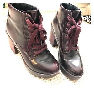 Aldo Maroon Heeled Combat Booties