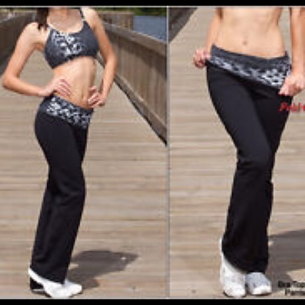 Black cheetah fold over yoga pants