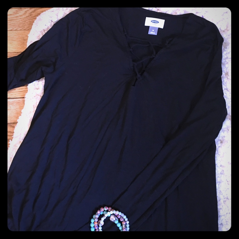Lace up v neck long sleeve tunic