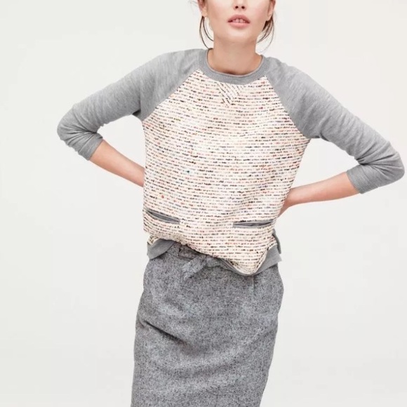 ❌SOLD❌ JCrew Tweed Front Merino Baseball Sweater - Picture 2 of 8