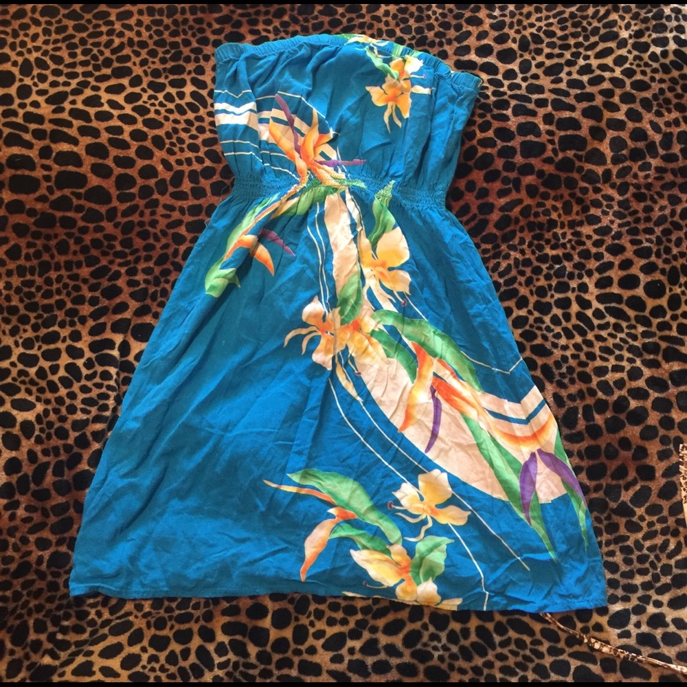 Hawaii print strapless summer mini dress
