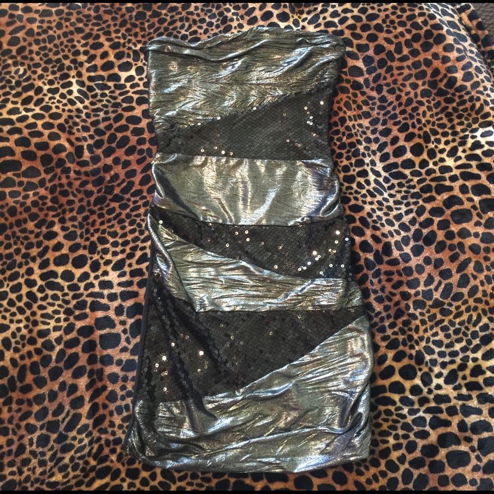 Black and silver sequin party dress
