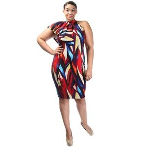 Plus Size Mock Neck Sleeveless Side Ruffle Dress