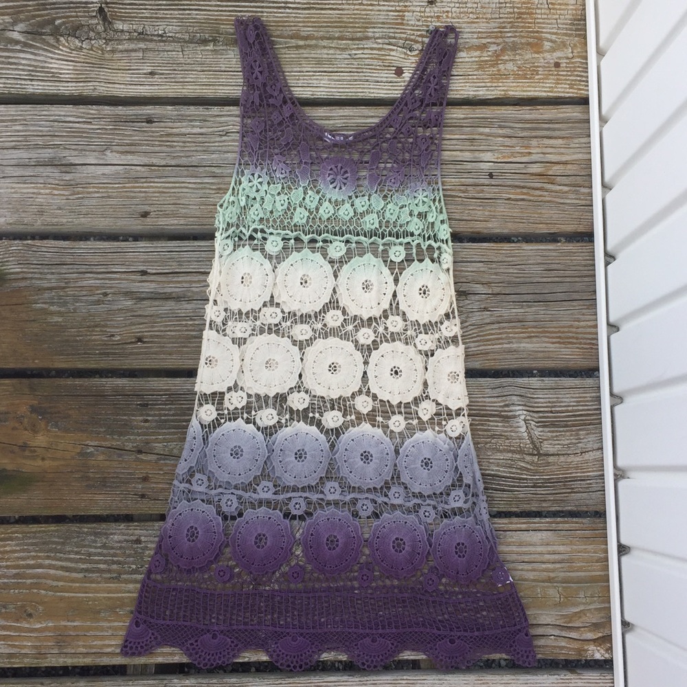 Crochet Lace Ombré Coverup Dress