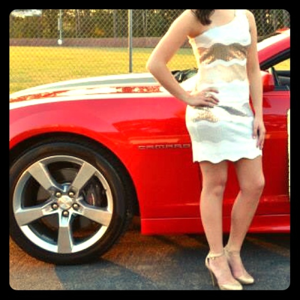 White gold & silver hoco dress