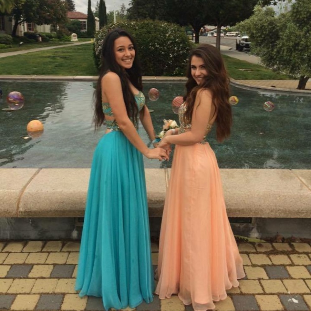 peach trudy's prom dress