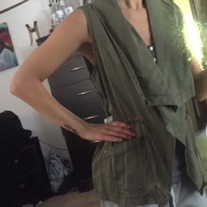 Olive utility vest waterfall neckline side tie