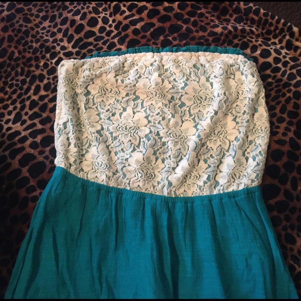 Inspired Hearts Turquoise and lace Strapless dress