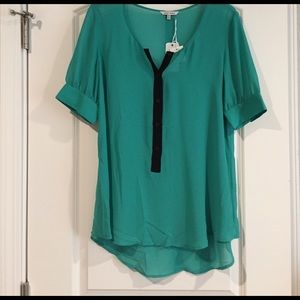 NWT - Teal chiffon top with black detail