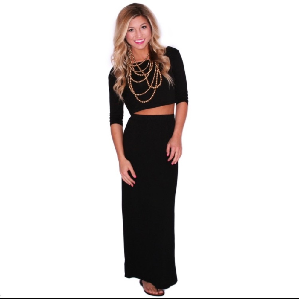 Black "two piece" backless dress