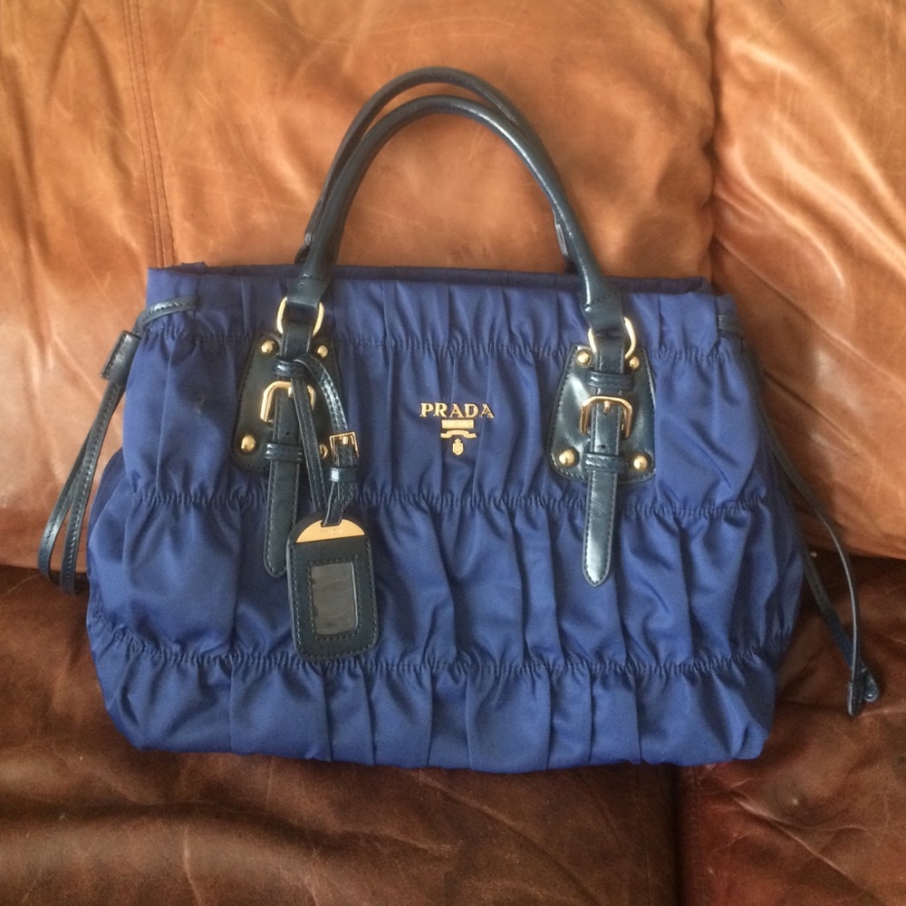 Blue Prada Tessuto Gaufre Nylon Bag