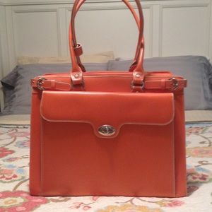 Ladies orange leather laptop satchel