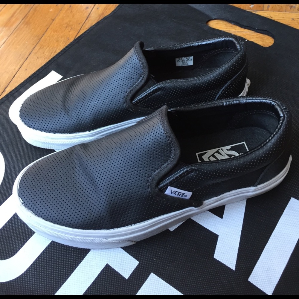 VANS Black Perforated Leather Size 6.5 EUC