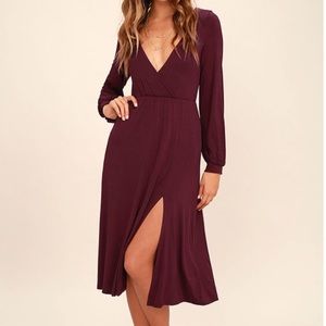 Lulu's Right for me plum long sleeve midi dress