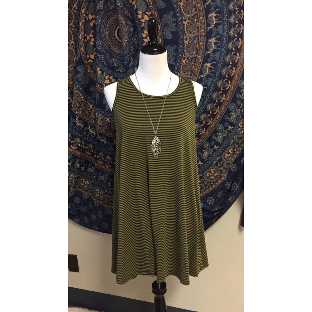 Cute green & black striped cotton dress!