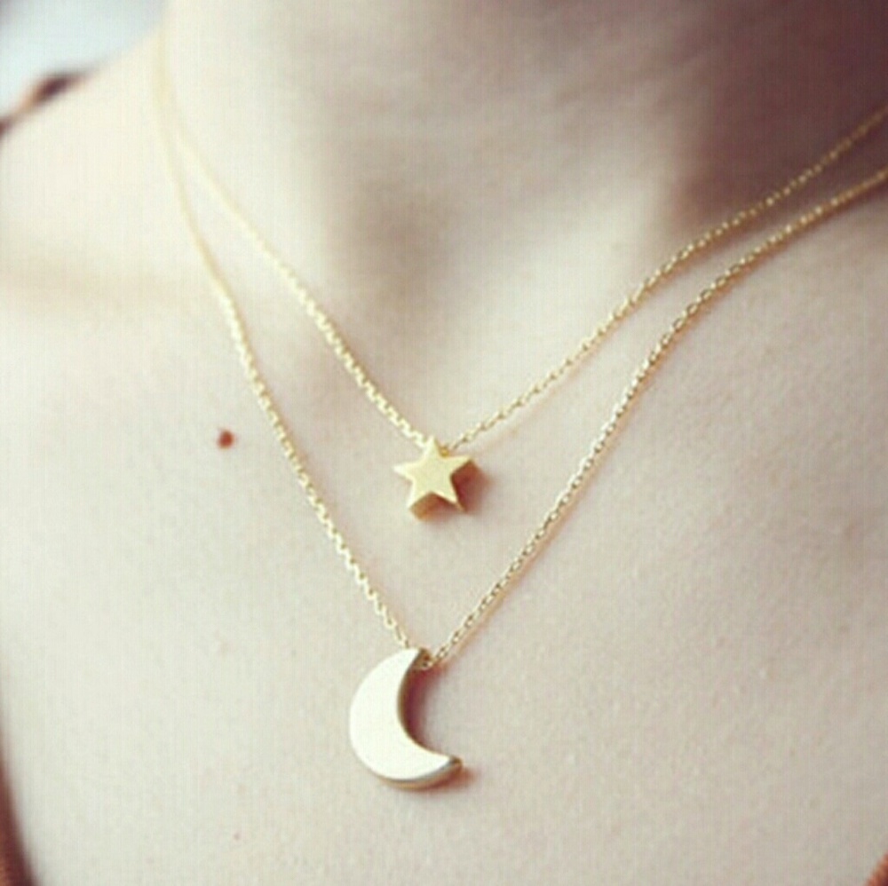 18k gold plated moon&star necklace