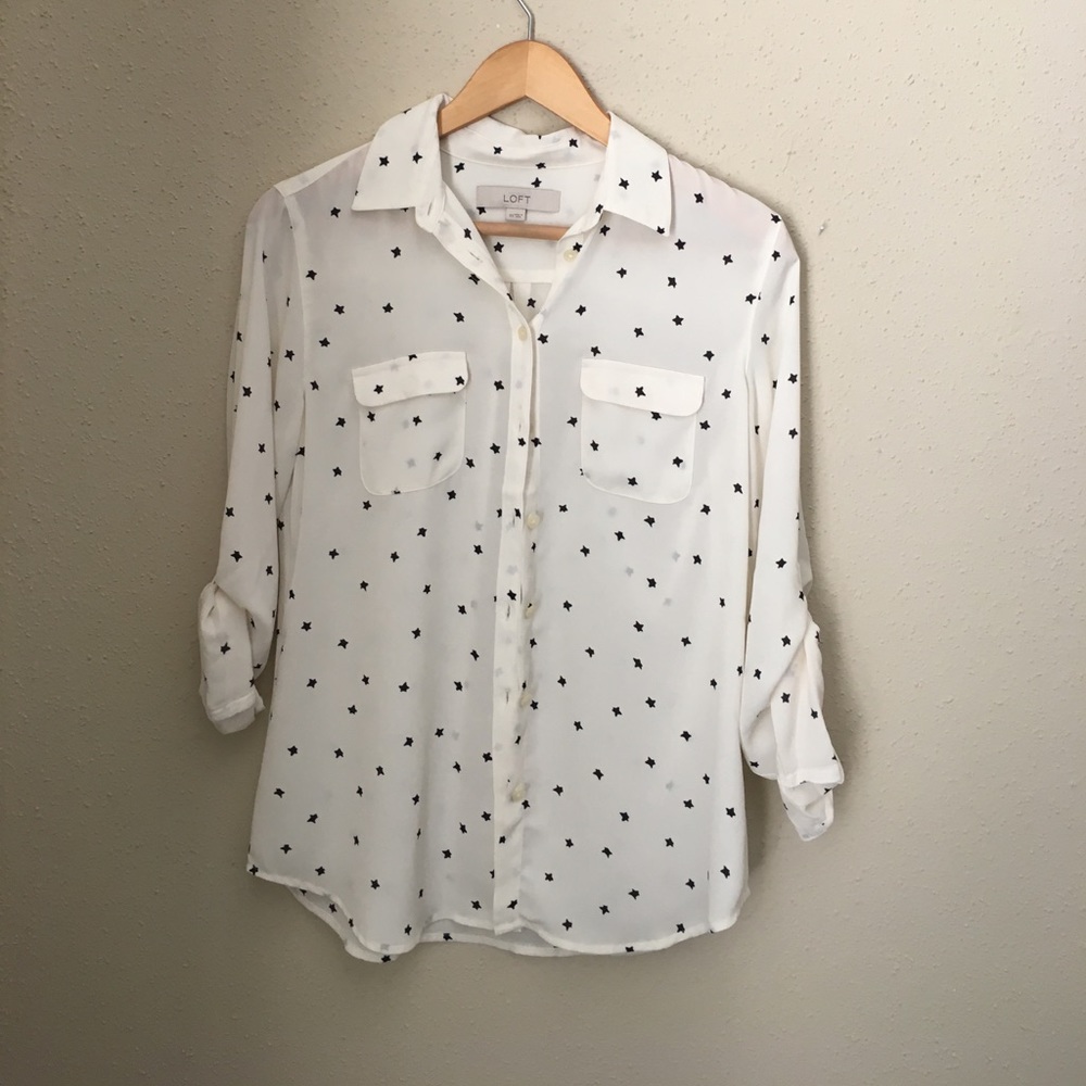 Ann Taylor LOFT Star Print Button Down Blouse