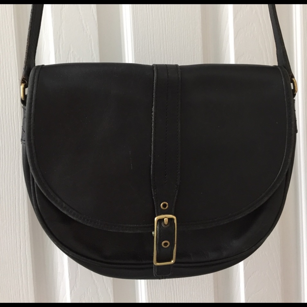 Used Coach Black Leather Saddle Bag Purse