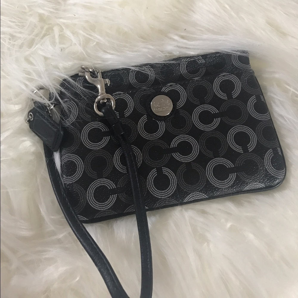 Authentic Coach black leather wristlet