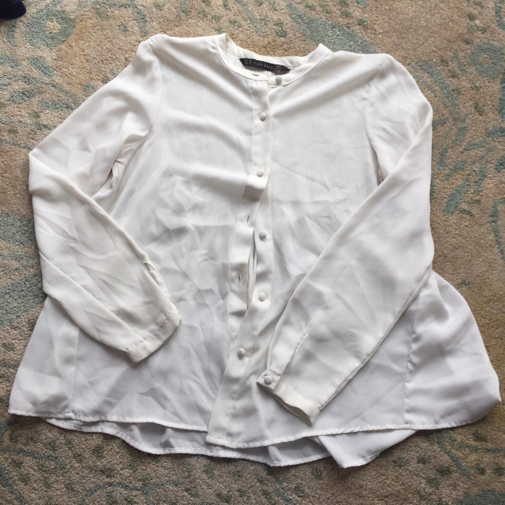 Zara ivory pleat back Collarless blouse XS