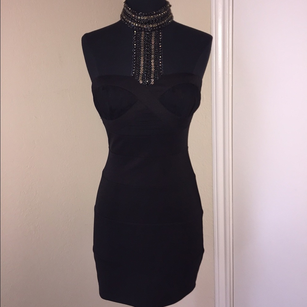 Black sequined bandage dress