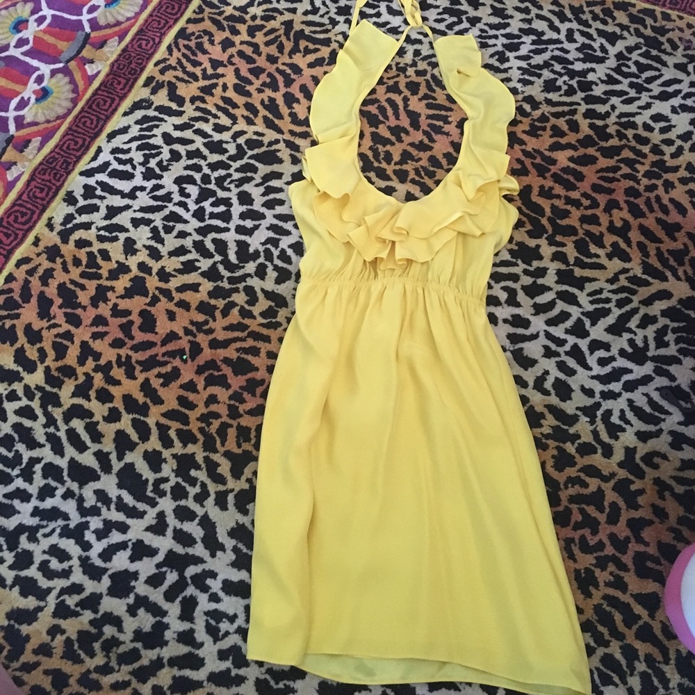 Yellow silk halter and ruffle dress