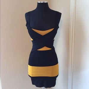 Black and Yellow Bebe bandage dress