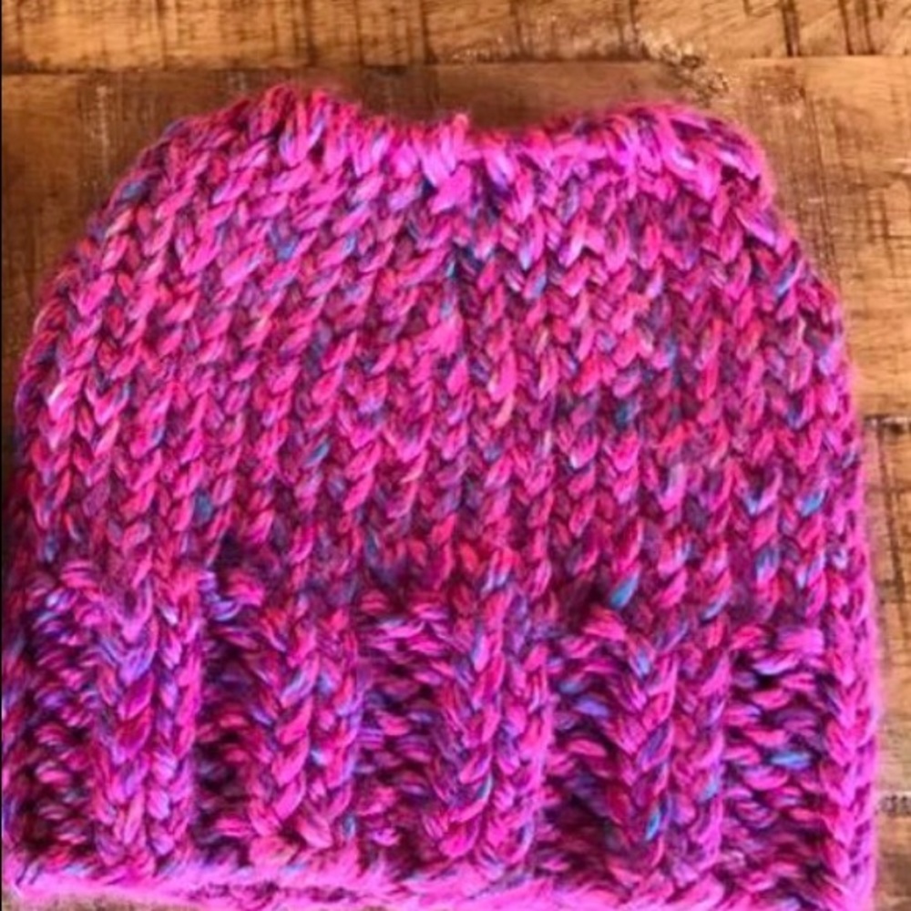 Messy bun hat, hand knitted