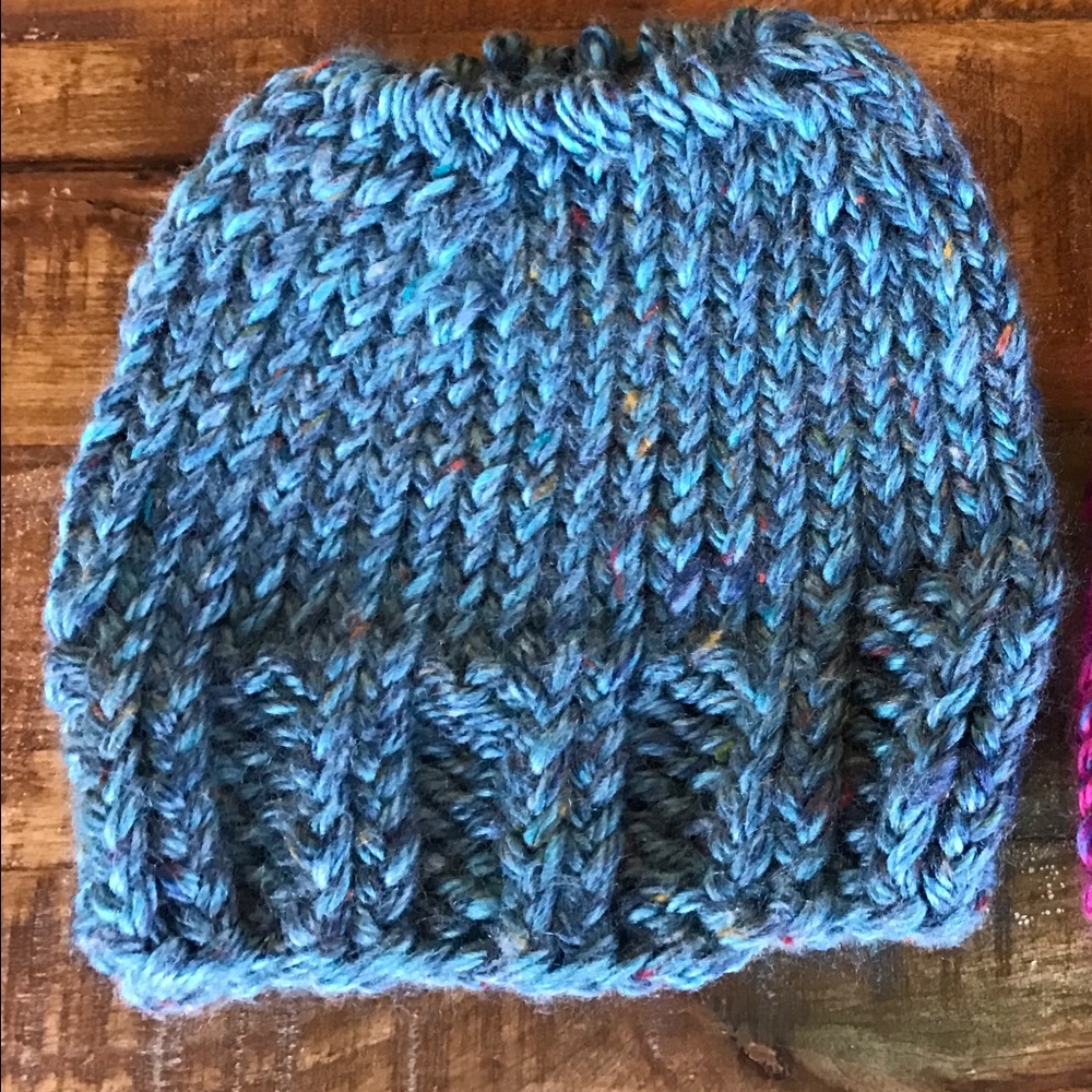 Messy bun hat, hand knitted