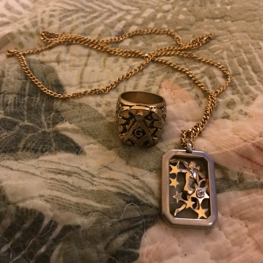 Masonic Ring and Female olympics pendant 26 inch