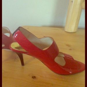Michael Kors red patent open toe pumps.  8 1/2