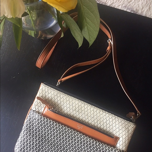 Fossil Handbags - Fossil Brown leather and canvas cross body bag