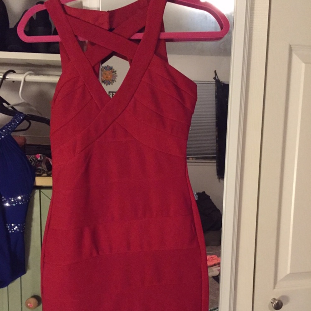 Red high beck prom dress