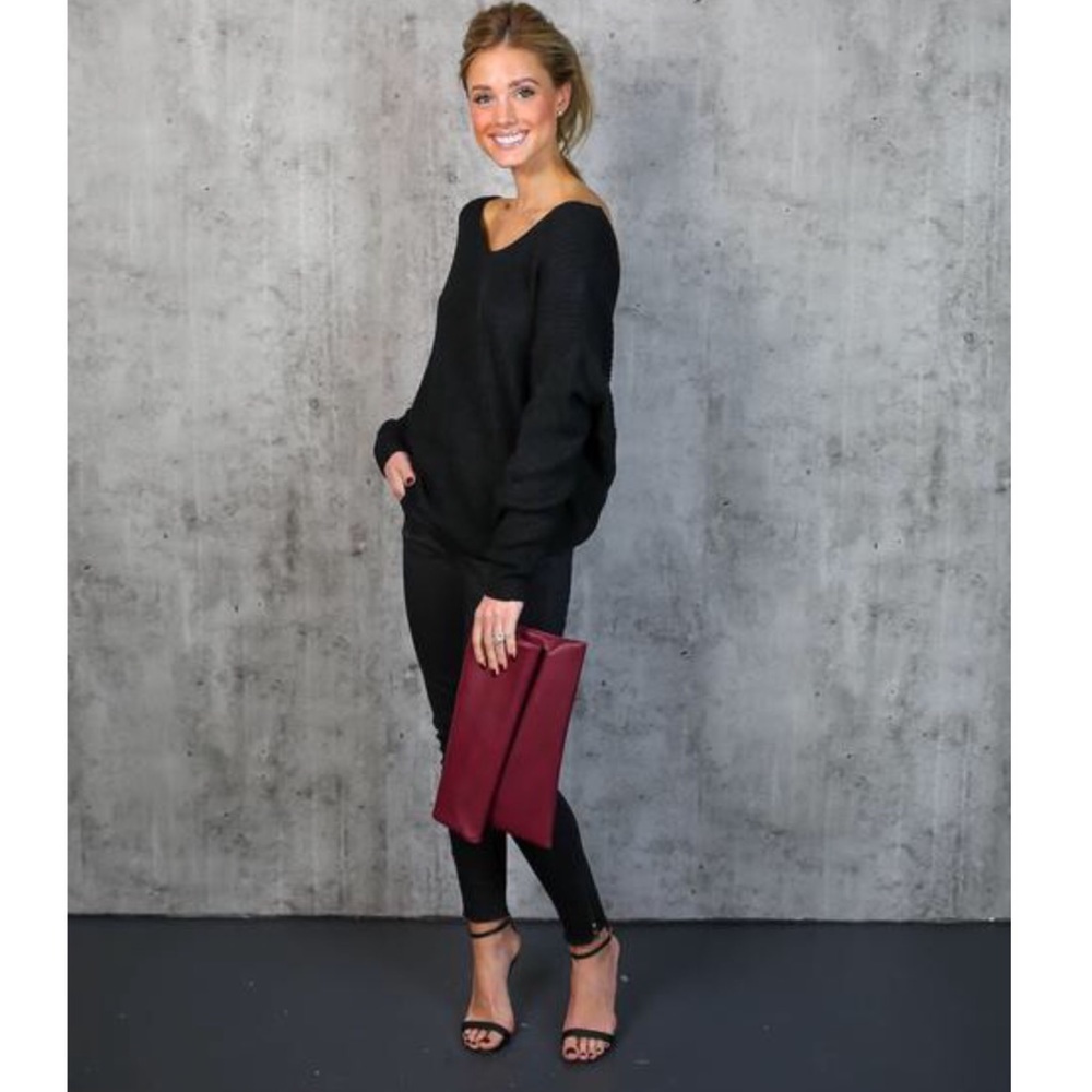 πHILDEE Round Neck Ribbed Sweater - BLACK - Picture 3 of 3