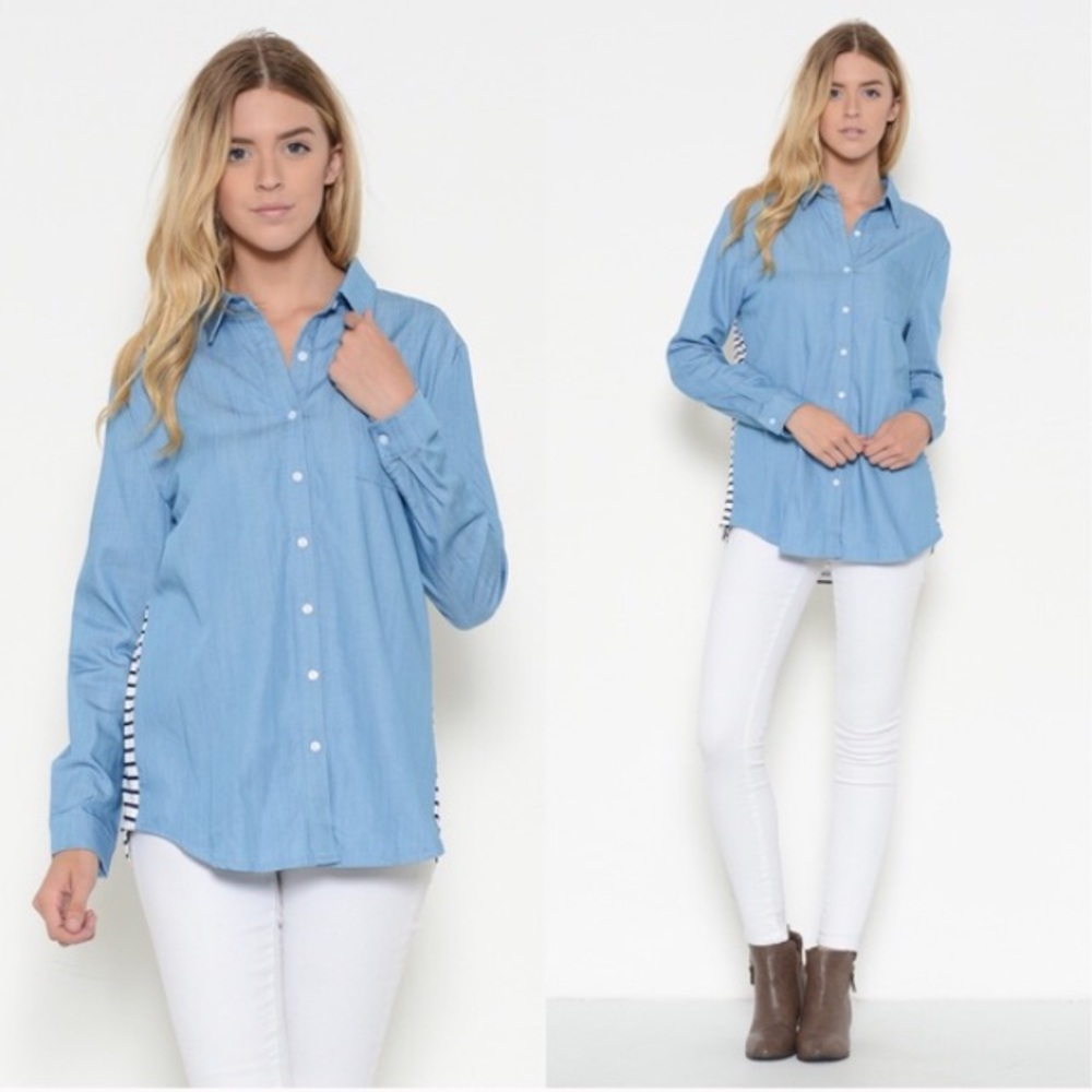 Chambray Top with Striped Back