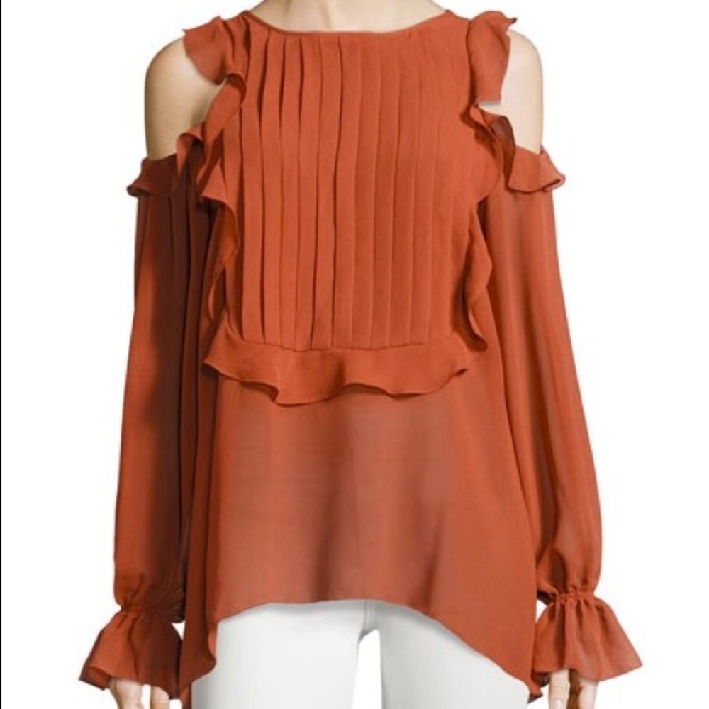 SOLD Women's Cold-Shoulder Ruffled Top, Terracotta