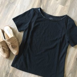 Faux Leather Trim Black Top - Small Petite